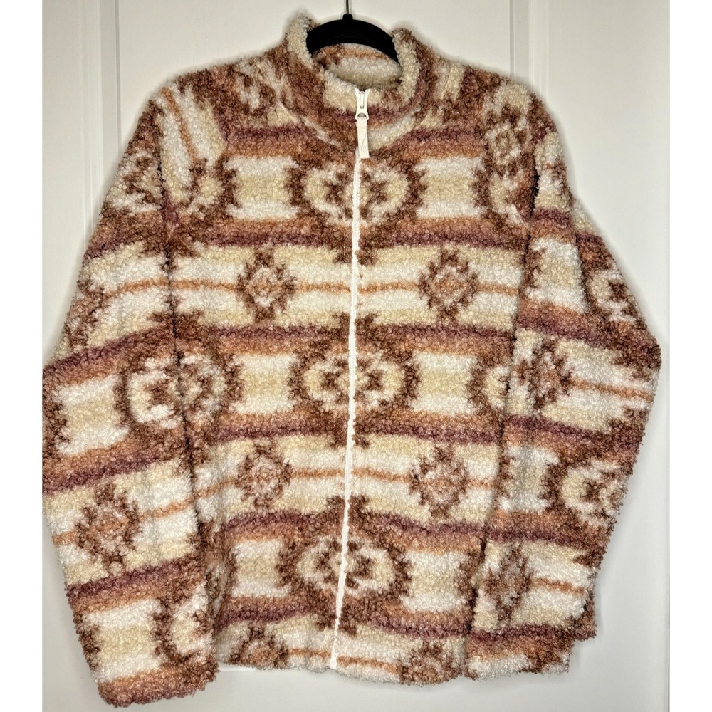 Lucky Brand Women's Medium NEW Aztec Faux Sherpa Fleece Jacket  Beige Cream $169